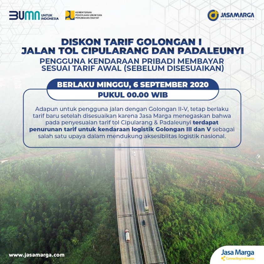 Jasa Marga Berikan Diskon Tarif Golongan I Untuk Pengguna Jalan Tol ...